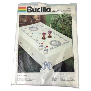 Bucilla Stitchery VTG Tablecloth Stamped Cross Stitch Country Wreath 70" Round